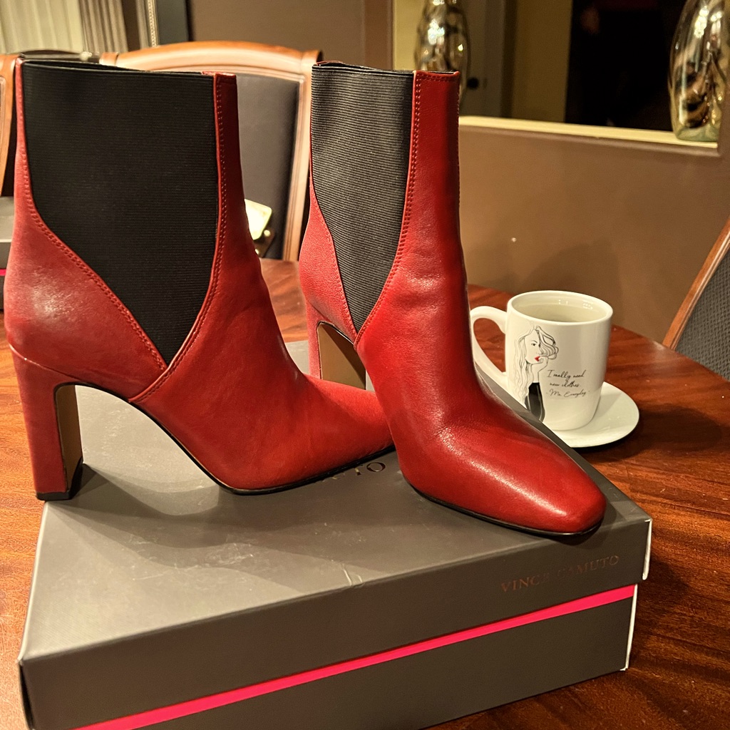 Elegant Raven Red Leather Booties From Vince Camuto